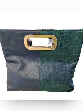 Vintage Ethel & Myrtle Inc. Blue Iridescent Peacock Inspired Tote Handbag